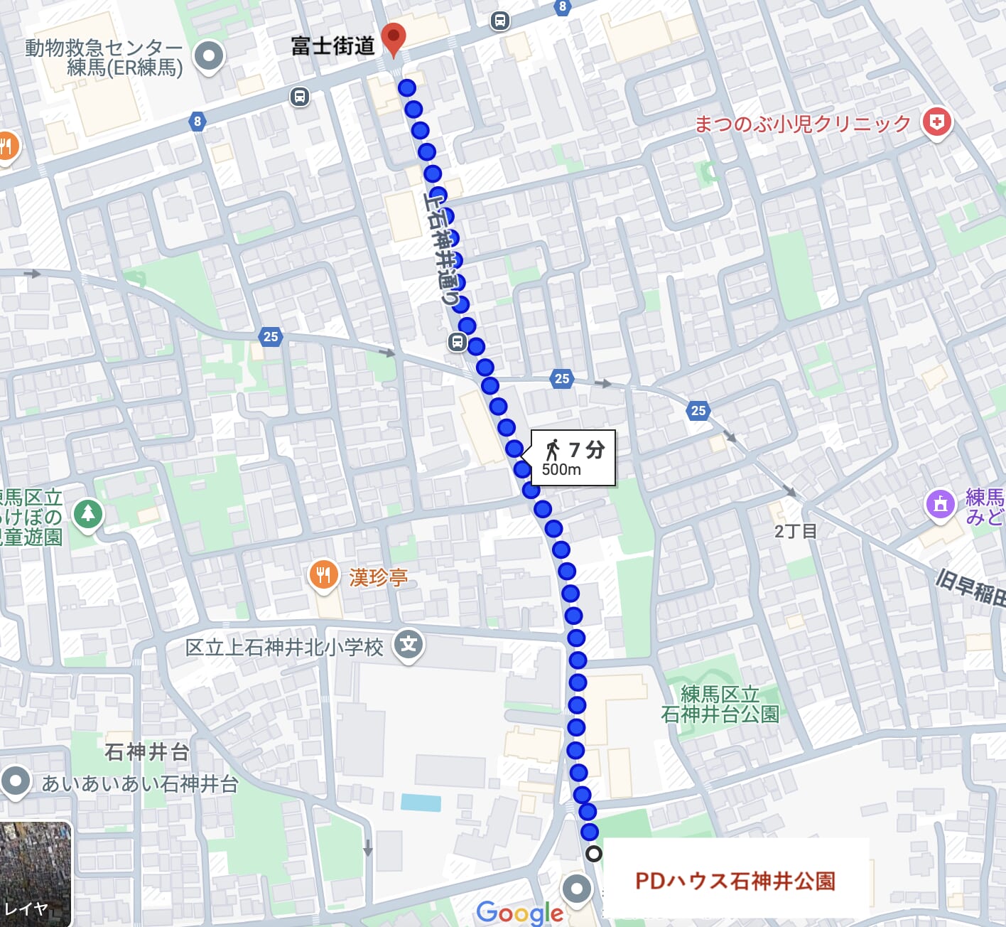 富士街道からPDハウス石神井公園までの道のり